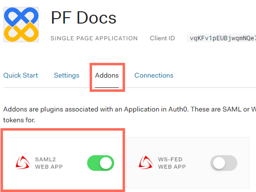 screenshot of SAML toggle