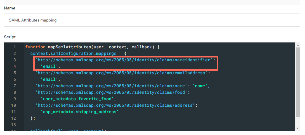 screenshot of SAML rule