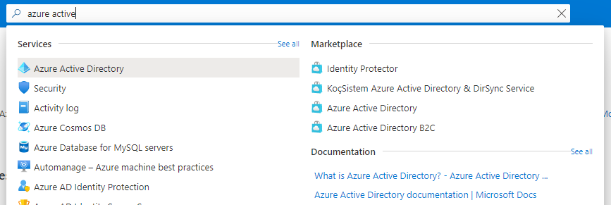 screenshot of Azure search