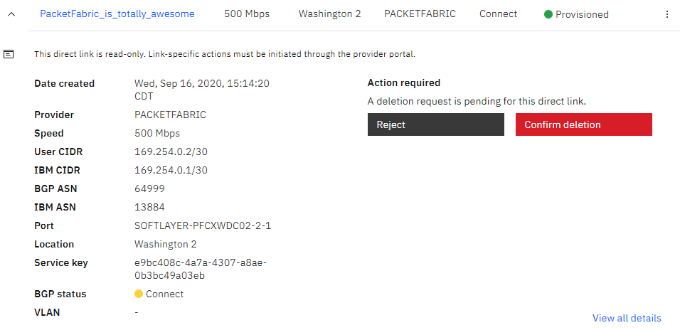 screenshot of expanded direct link