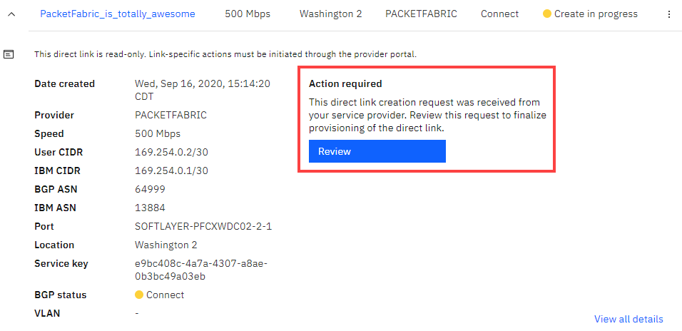 screenshot of expanded direct link