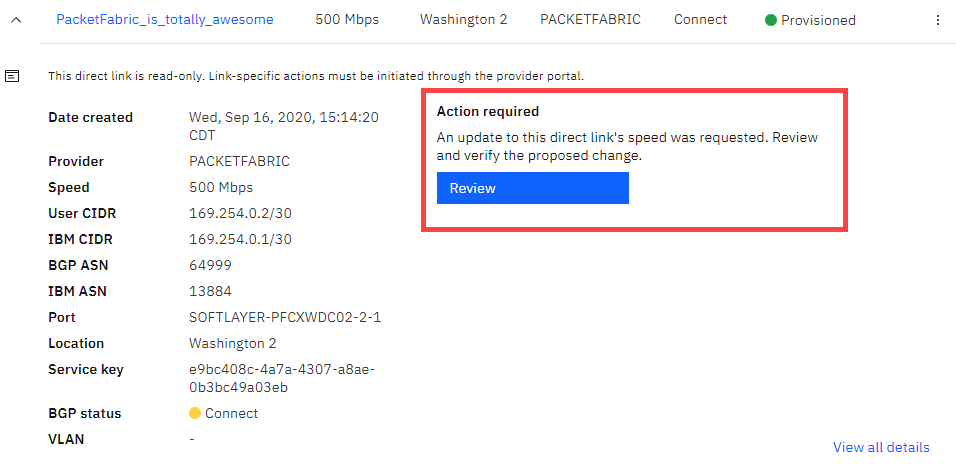 screenshot of expanded direct link