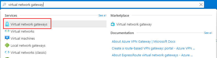 screenshot of azure portal search