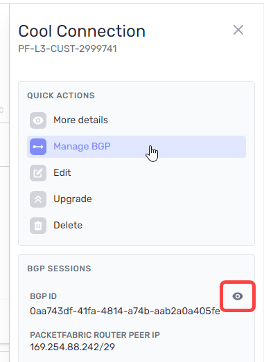 Screenshot of the Configure BGP action