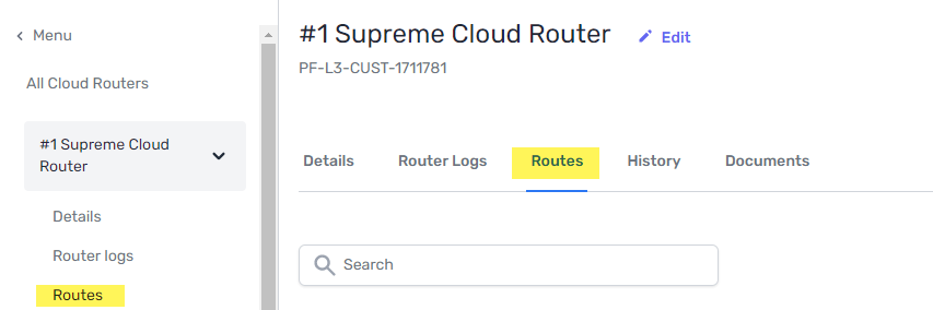 screenshot of Routes page