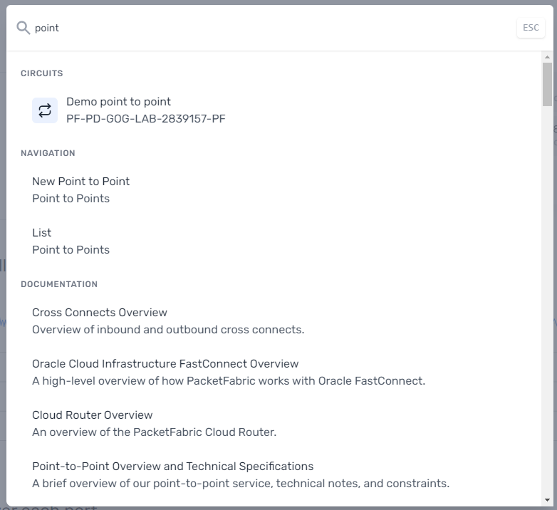 screenshot of global search