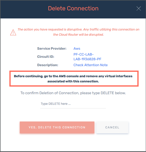 screenshot of delete alert