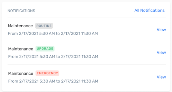 Screenshot of the notifications