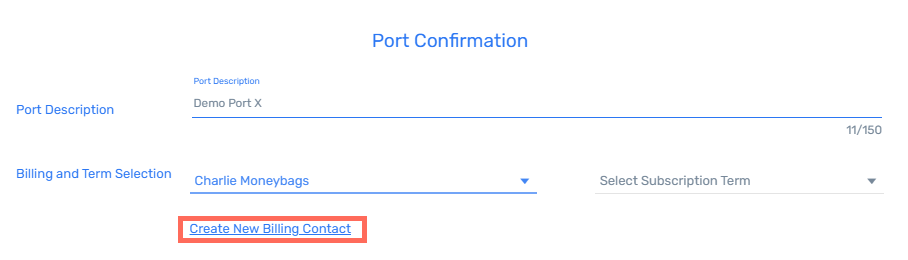 screenshot of the new billing contact action