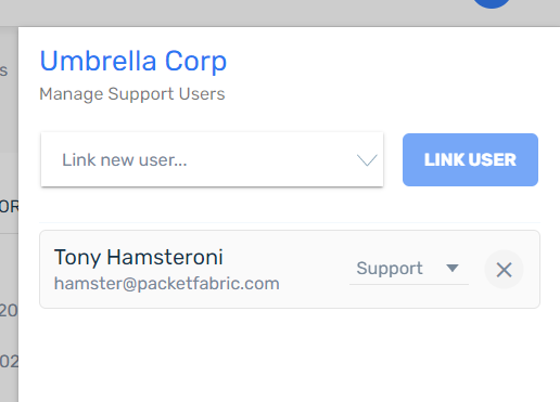 screenshot of the link user panel