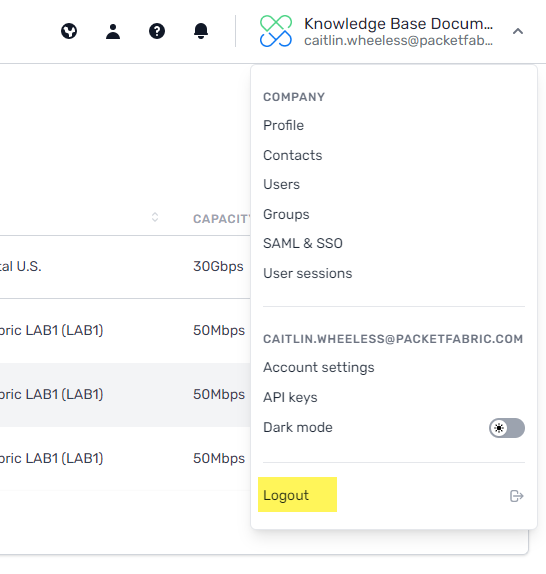 Log out action
