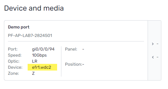 Screenshot of the port device information