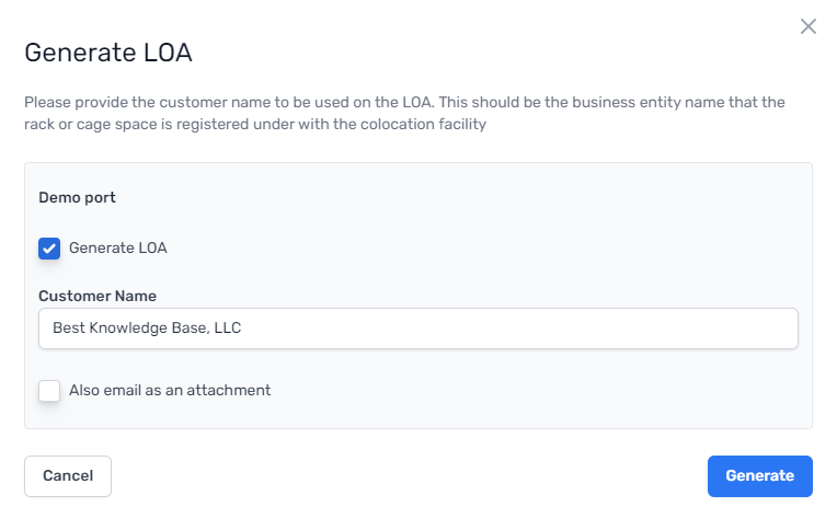 Screenshot of the LOA window